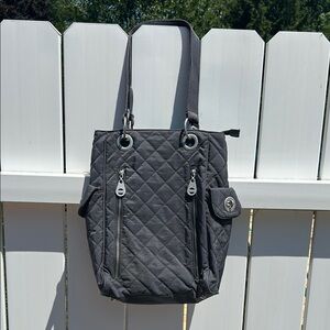Baggallini Gray Quilted Tote with Silver Accents -yoga tote
